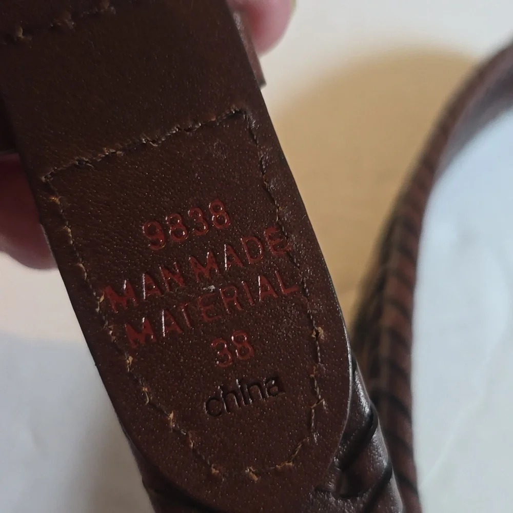 Mens Dark Brown Vintage Woven belt Neutral Minimalist Dress Sz.38